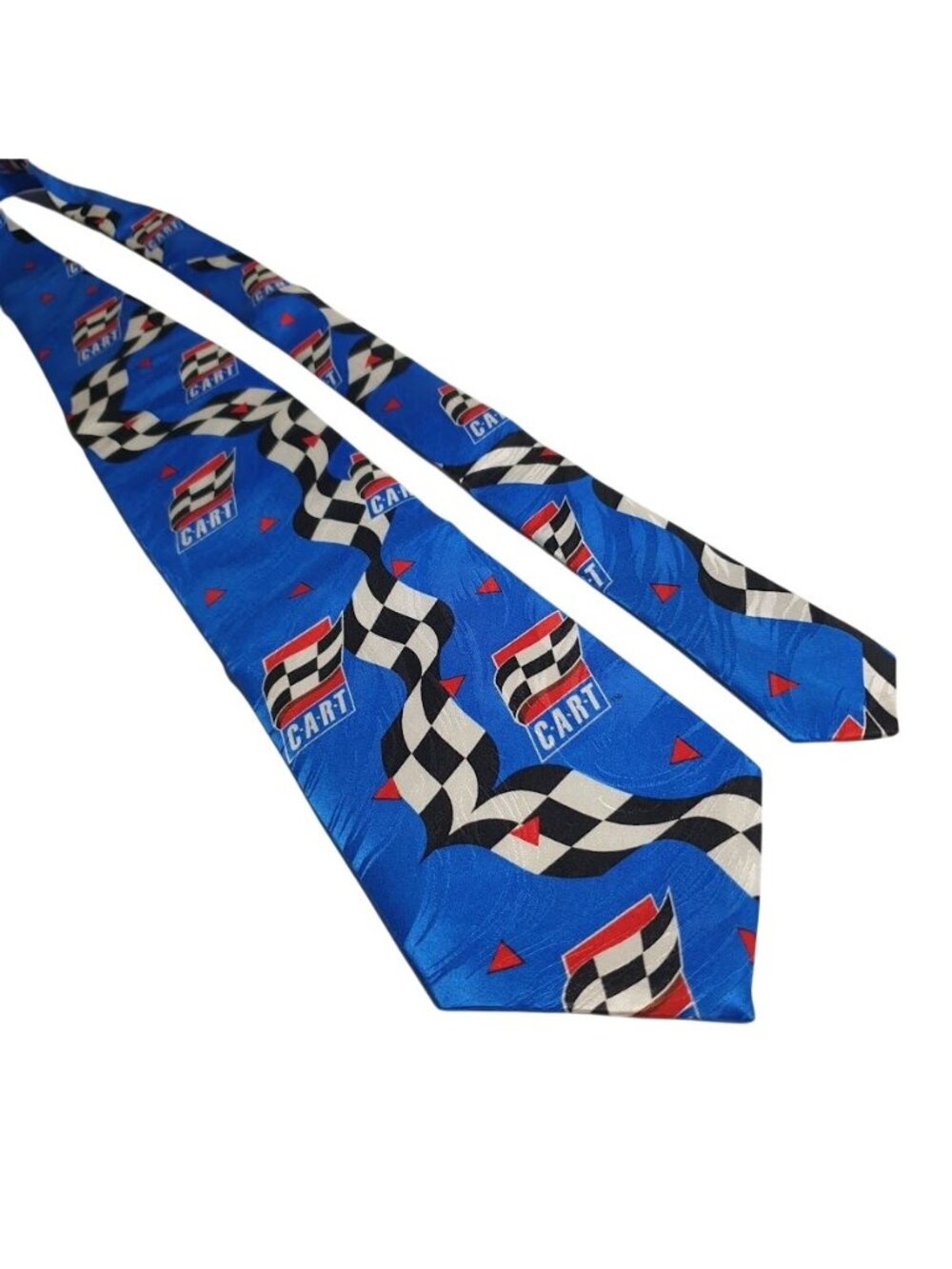 Vintage CART Racing Neck Tie Checkered Flag Blue Red RM Sport Logo Polyester